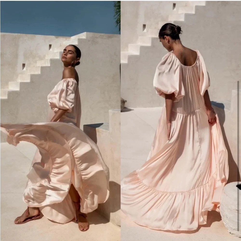 Erika Peña Bettina Silk Maxi Dress Off Shoulder Scarf Set Wedding NWT - Picture 2 of 7